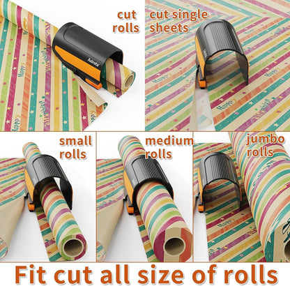 2 PC Wrapping Paper Cutter with 3 Replaced Blade, Adapt for Any Diameter Wrapping Paper Roll, Antislip Silicone Hold Touch Surface, Cut Efficient Straight Easily & Safely on Christmas