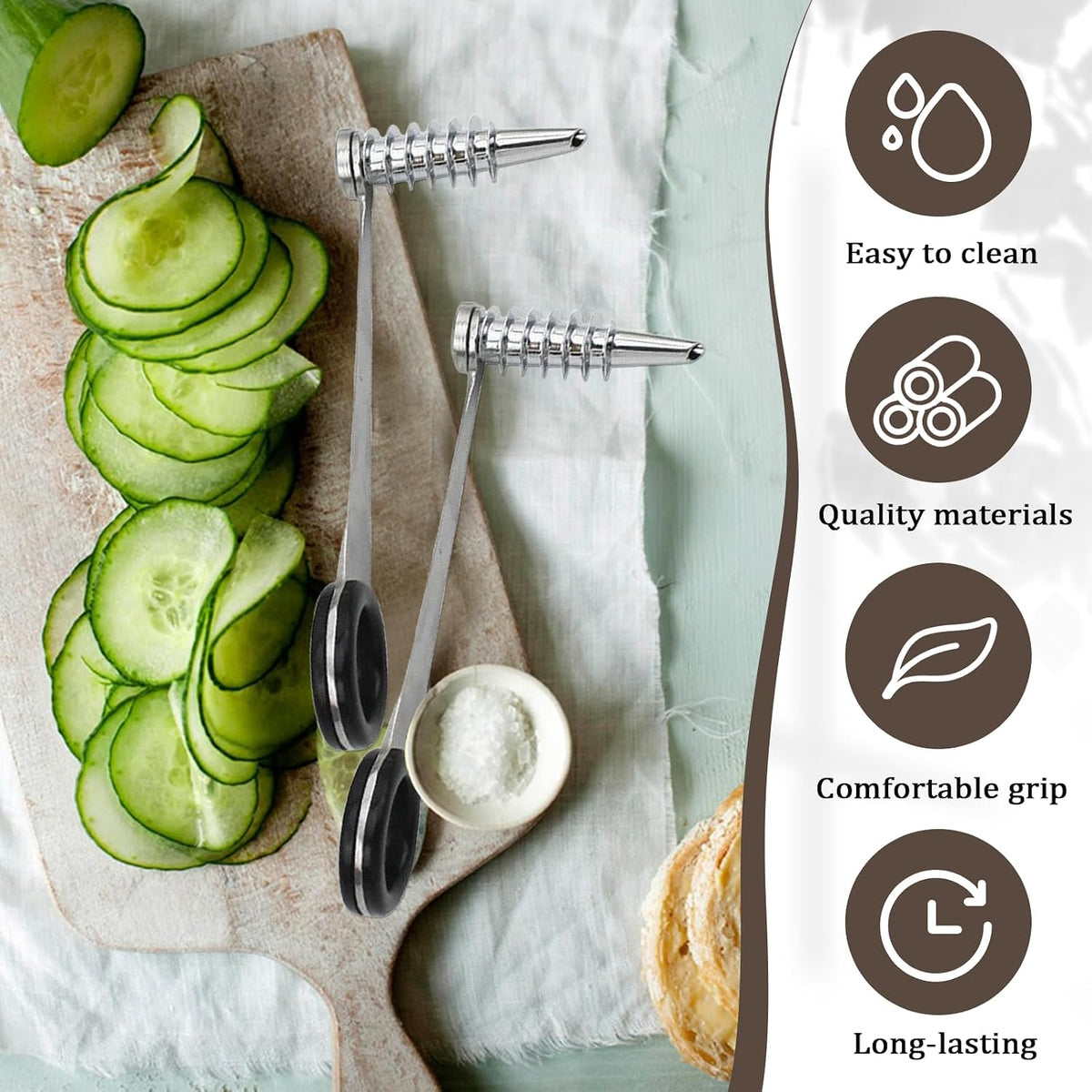 2 Pack Piranha Spiral Cutter for Potatoes, Stainless Steel Spiral Cutter for Veggies Cucumber and Carrot
