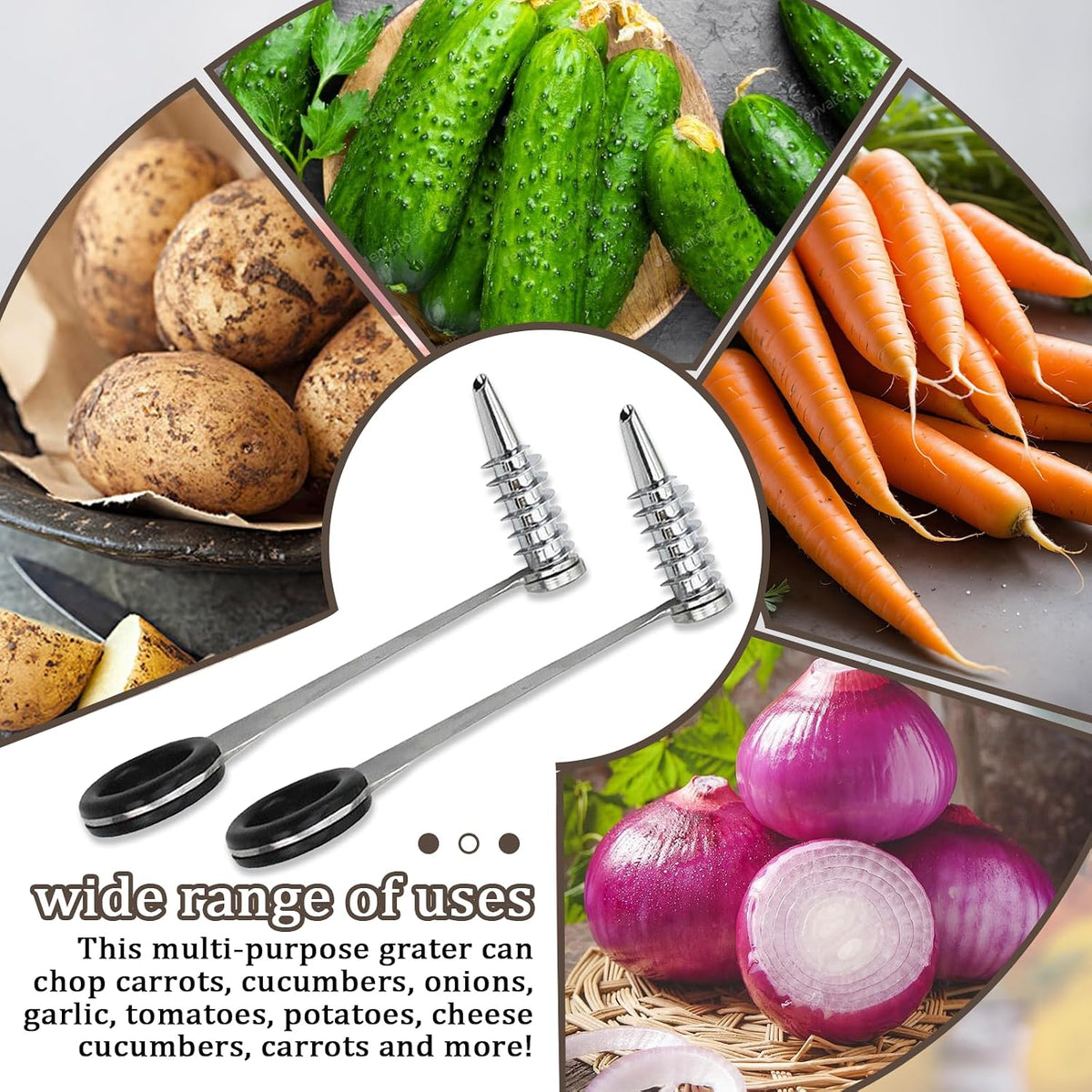 2 Pack Piranha Spiral Cutter for Potatoes, Stainless Steel Spiral Cutter for Veggies Cucumber and Carrot