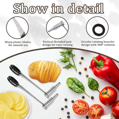 2 Pack Piranha Spiral Cutter for Potatoes, Stainless Steel Spiral Cutter for Veggies Cucumber and Carrot