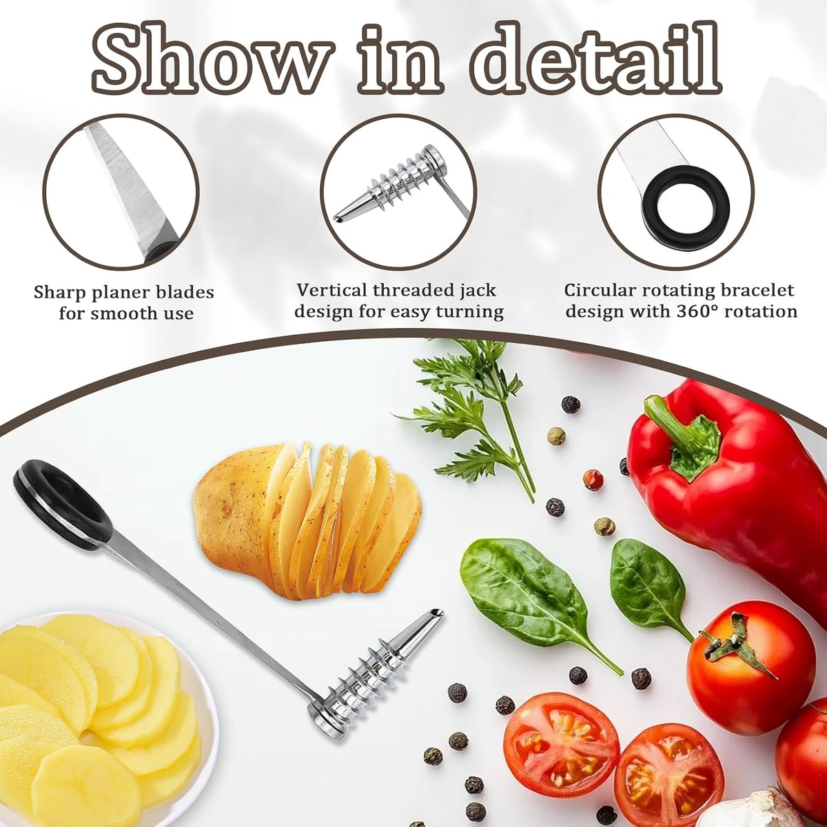 2 Pack Piranha Spiral Cutter for Potatoes, Stainless Steel Spiral Cutter for Veggies Cucumber and Carrot