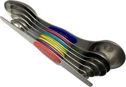 Measuring Spoons Set, Dual Sided(7PCS), Magnetic Measuring Spoons Stainless Steel Easy to Read, Stay Together Fits in Spice Jar