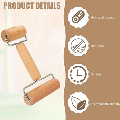 Small Rolling Pin, Mini Wooden Double Dough Roller with 3 Pcs Dough Scraper Mini Rolling Pin, Non-Stick Pizza Roller, Baker Rollers Set for Home Kitchen Baking Cooking