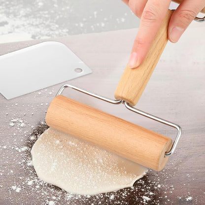 Small Rolling Pin, Mini Wooden Double Dough Roller with 3 Pcs Dough Scraper Mini Rolling Pin, Non-Stick Pizza Roller, Baker Rollers Set for Home Kitchen Baking Cooking