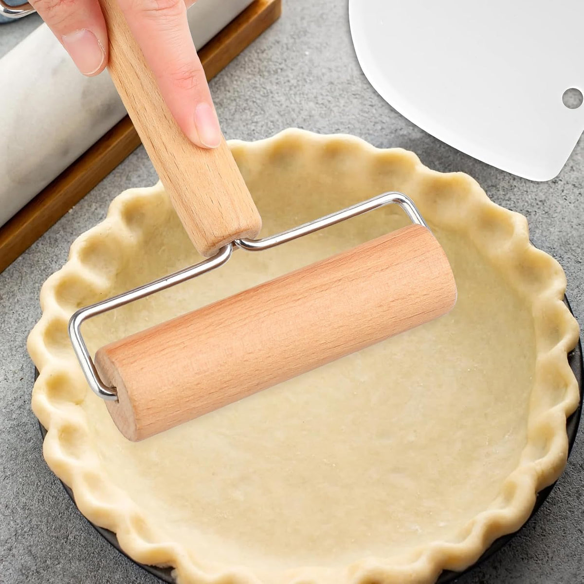 Small Rolling Pin, Mini Wooden Double Dough Roller with 3 Pcs Dough Scraper Mini Rolling Pin, Non-Stick Pizza Roller, Baker Rollers Set for Home Kitchen Baking Cooking