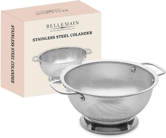 Stainless Steel Colander for Kitchen, 3 Qt Pasta & Rice Strainer | Durable Highest Grade Premium Steel, Dishwasher Safe and Odor resistant Food Strainer, Lightweight Looped Handles