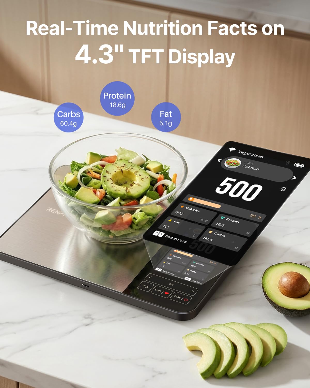 Smart Food Scale with app, Nutritional Calculator, Stainless Steel