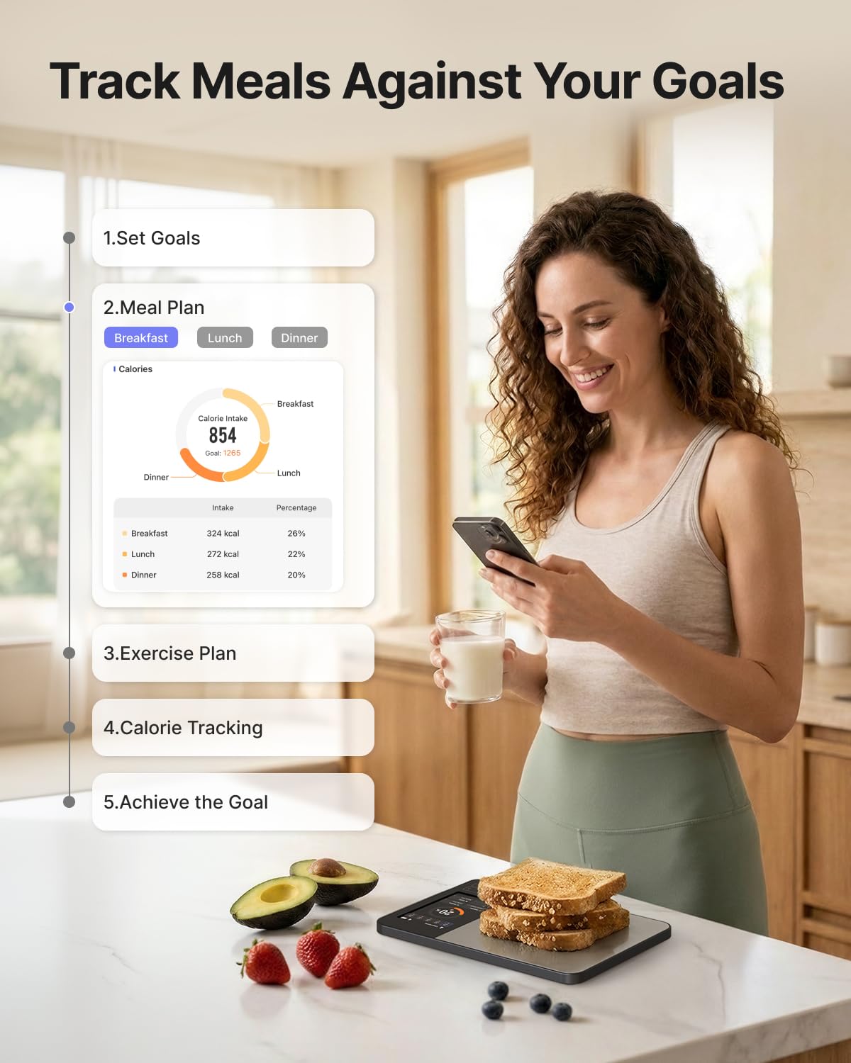 Smart Food Scale with app, Nutritional Calculator, Stainless Steel