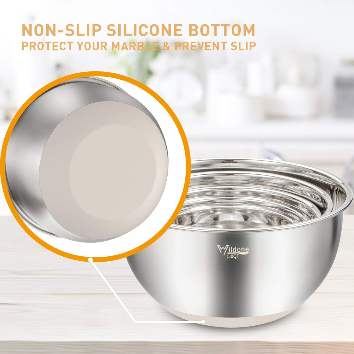 Mixing Bowls with Airtight Lids Set, 5PCS Stainless Steel Khaki Nesting Bowls for Kitchen, with Grater Attachments & Non-Slip Bottoms, Size 5, 3, 2, 1.5, 0.63 QT, Great for Mixing & Serving