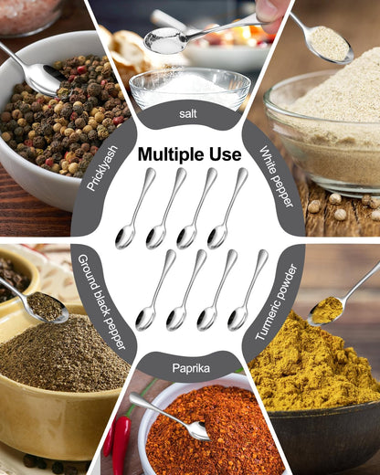 8PCS Mini Stainless Steel Spoons (Upgraded Larger Size 3.54 inch) - Small Salt Spoons SUS 304 Food Grade Mini Seasoning Spoon for Powder Spices Jars, Pepper, Sugar, Honey