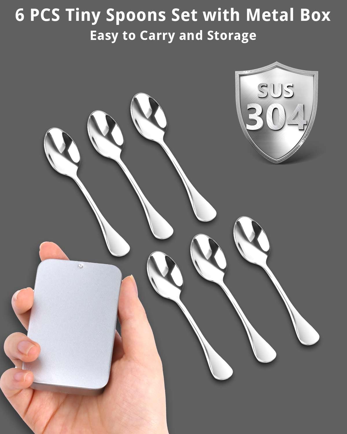 8PCS Mini Stainless Steel Spoons (Upgraded Larger Size 3.54 inch) - Small Salt Spoons SUS 304 Food Grade Mini Seasoning Spoon for Powder Spices Jars, Pepper, Sugar, Honey