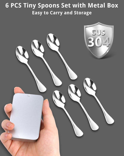 8PCS Mini Stainless Steel Spoons (Upgraded Larger Size 3.54 inch) - Small Salt Spoons SUS 304 Food Grade Mini Seasoning Spoon for Powder Spices Jars, Pepper, Sugar, Honey