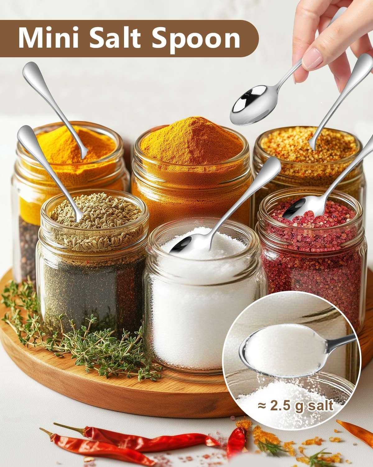 8PCS Mini Stainless Steel Spoons (Upgraded Larger Size 3.54 inch) - Small Salt Spoons SUS 304 Food Grade Mini Seasoning Spoon for Powder Spices Jars, Pepper, Sugar, Honey