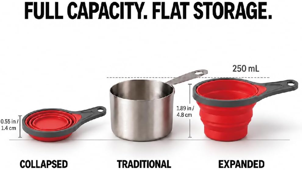 Collapsible Silicone Soft Measuring Cups and Measuring Spoons,8 pieces Portable Food Grade Silicone Measurement Cup for Liquid & Dry Measuring Baking &Utensils & Travel Measuring Cup，space saver