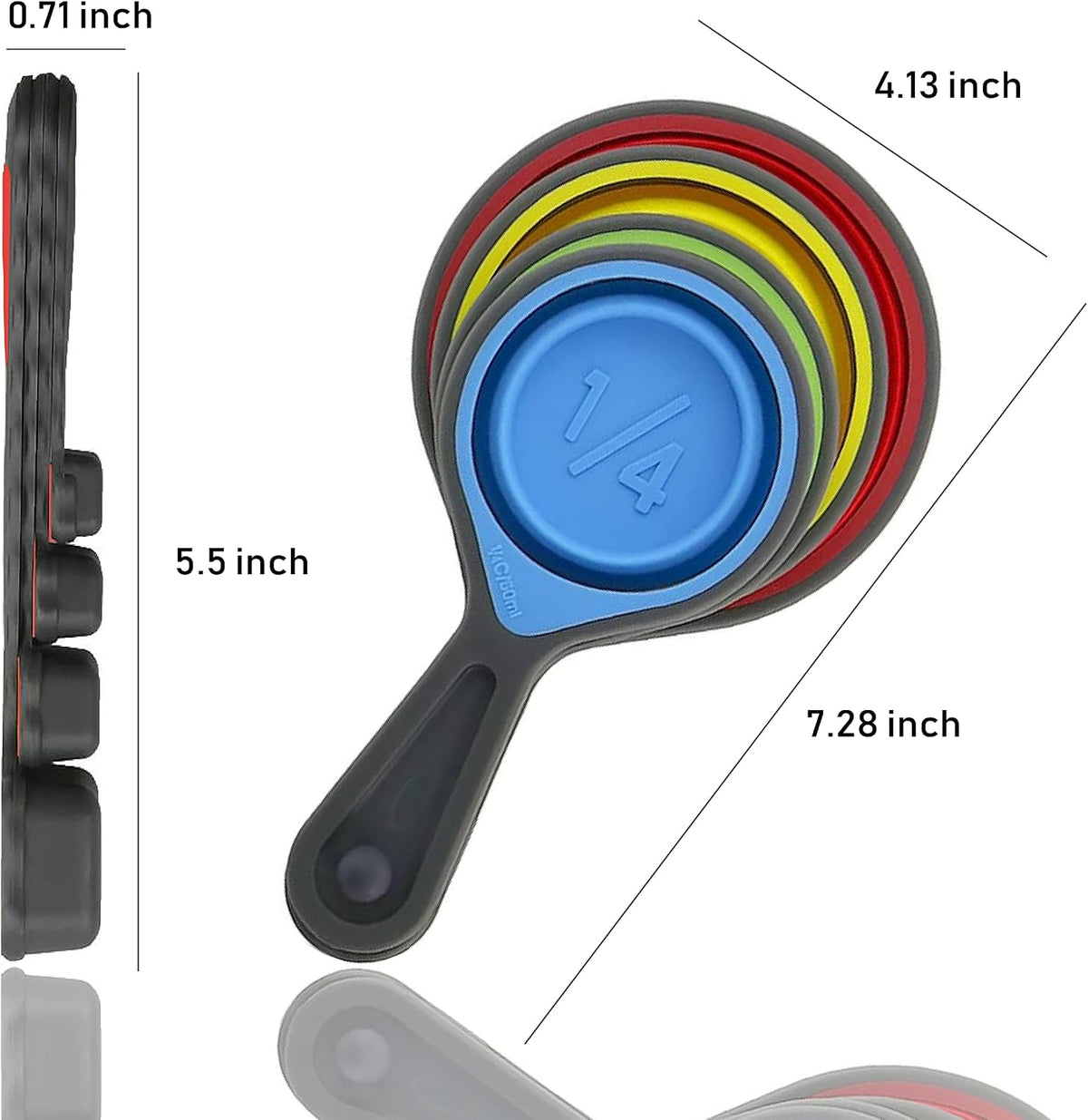 Collapsible Silicone Soft Measuring Cups and Measuring Spoons,8 pieces Portable Food Grade Silicone Measurement Cup for Liquid & Dry Measuring Baking &Utensils & Travel Measuring Cup，space saver
