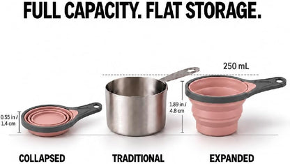 Collapsible Silicone Soft Measuring Cups and Measuring Spoons,8 pieces Portable Food Grade Silicone Measurement Cup for Liquid & Dry Measuring Baking &Utensils & Travel Measuring Cup，space saver