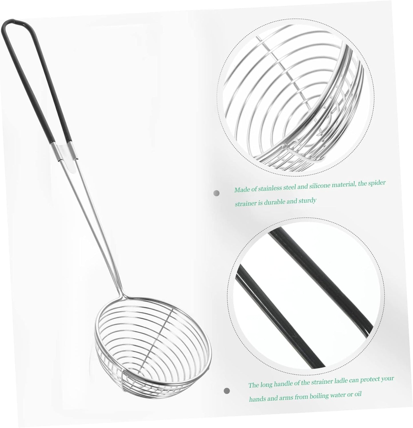Portable Stainless Steel Spider Strainer Spoon Sturdy Mesh Frying Ladle for Household Cooking for Straining Vegetables and Meat Non Slip Handle