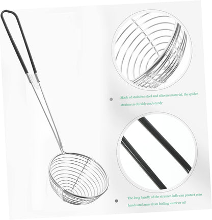 Portable Stainless Steel Spider Strainer Spoon Sturdy Mesh Frying Ladle for Household Cooking for Straining Vegetables and Meat Non Slip Handle
