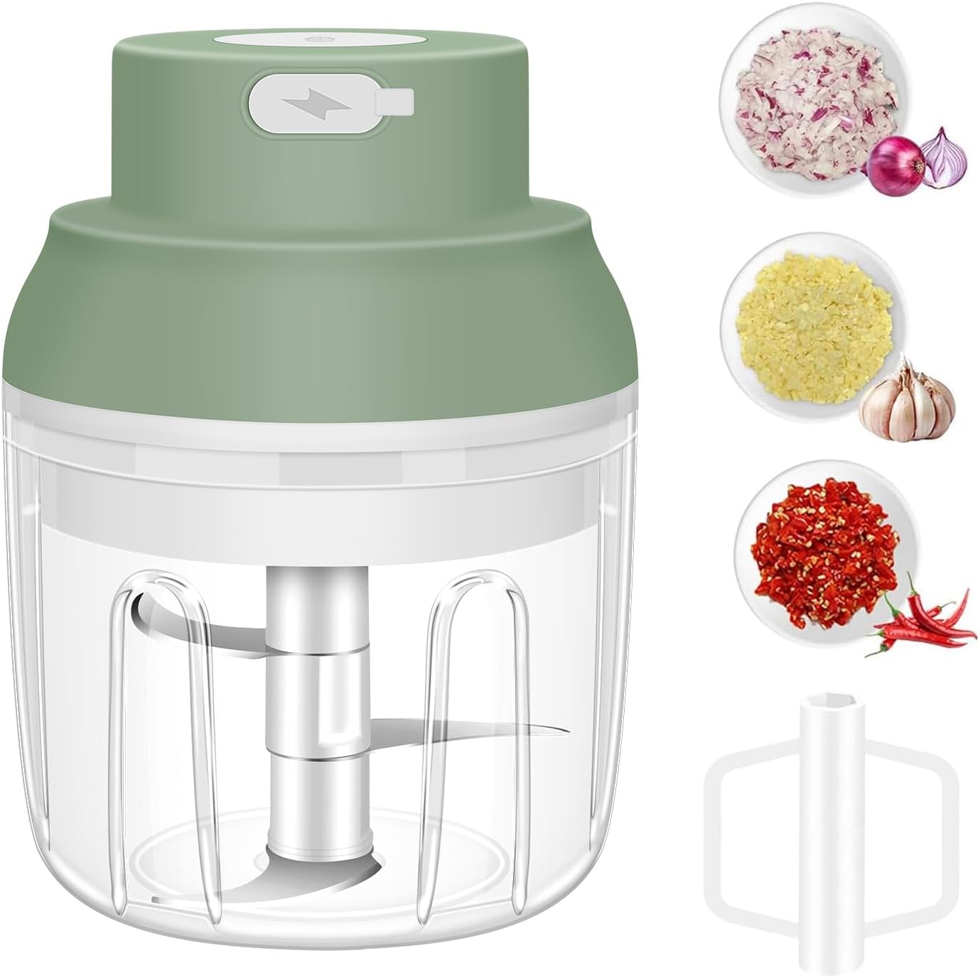 Electric Garlic Chopper, 250ML Garlic Mincer with Egg Beater | Mini Portable Vegetable Chopper, Onion Grinder Masher, USB Small Food Processor for Veggie, Garlic, Ginger, Chili(Green)