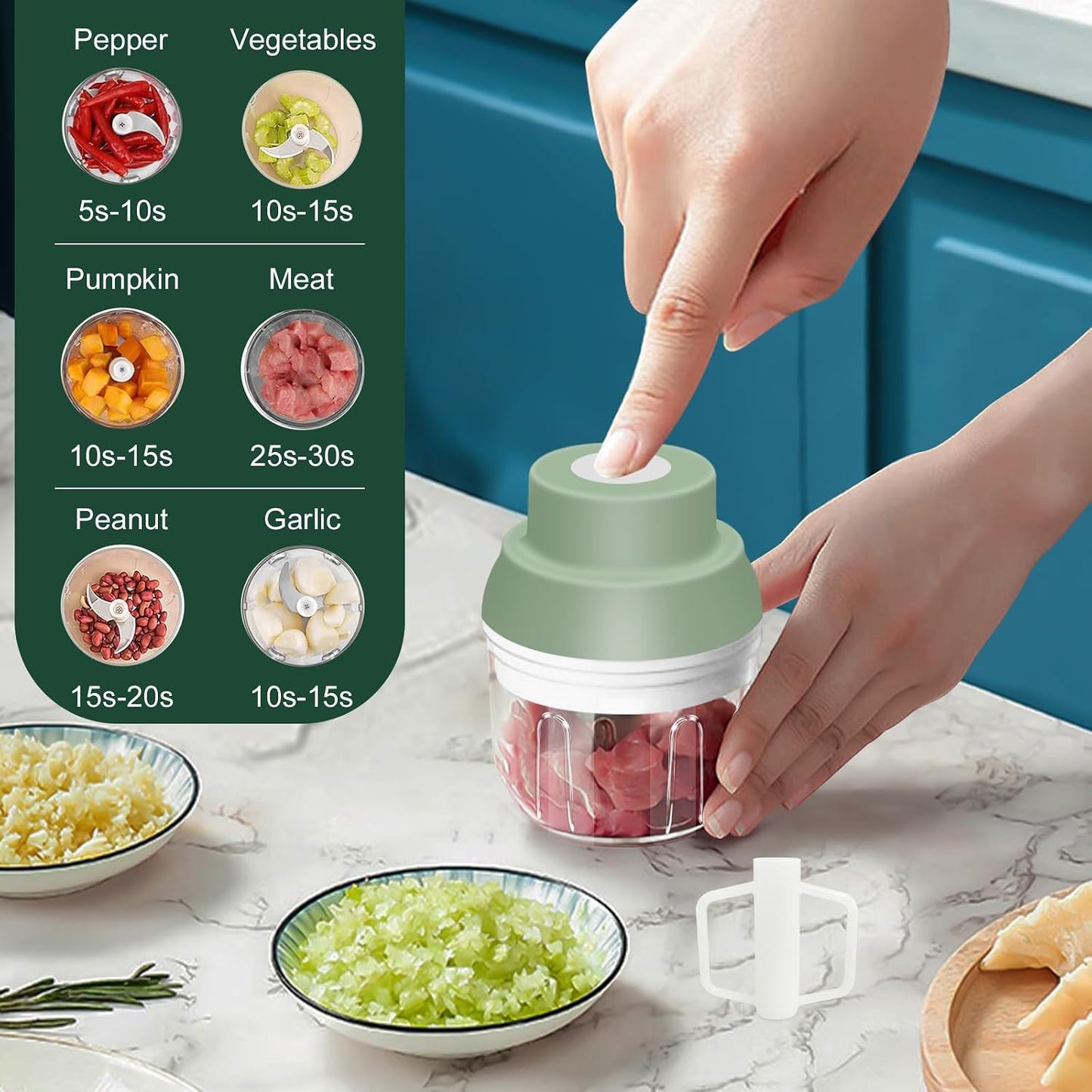 Electric Garlic Chopper, 250ML Garlic Mincer with Egg Beater | Mini Portable Vegetable Chopper, Onion Grinder Masher, USB Small Food Processor for Veggie, Garlic, Ginger, Chili(Green)