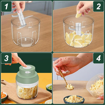 Electric Garlic Chopper, 250ML Garlic Mincer with Egg Beater | Mini Portable Vegetable Chopper, Onion Grinder Masher, USB Small Food Processor for Veggie, Garlic, Ginger, Chili(Green)