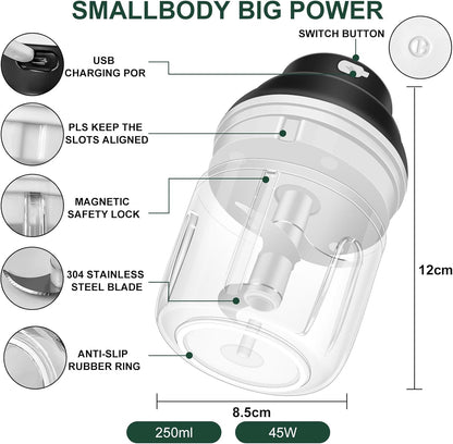 Electric Garlic Chopper, 250ML Garlic Mincer with Egg Beater | Mini Portable Vegetable Chopper, Onion Grinder Masher, USB Small Food Processor for Veggie, Garlic, Ginger, Chili(Green)
