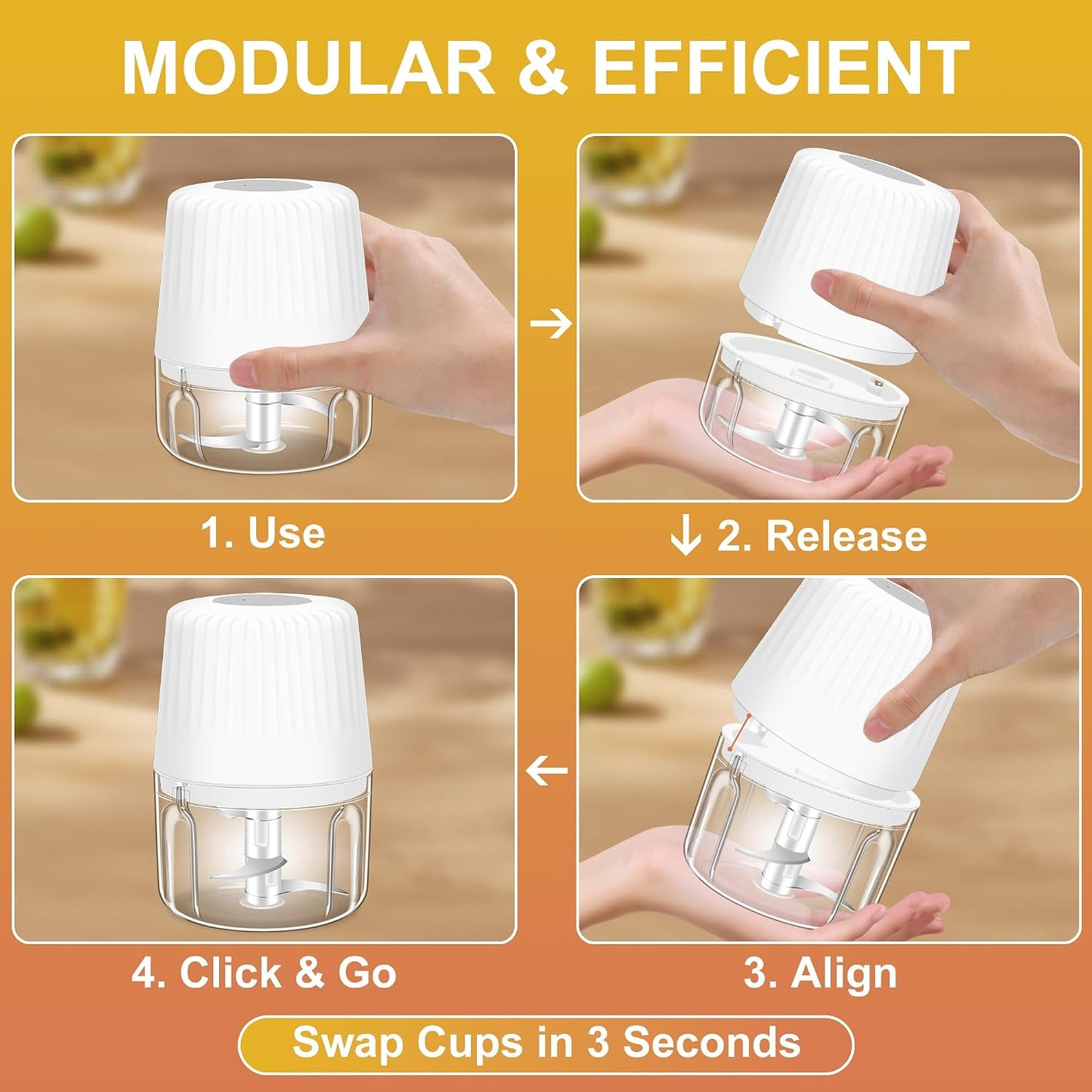 Electric Garlic Chopper, 250ML Garlic Mincer with Egg Beater | Mini Portable Vegetable Chopper, Onion Grinder Masher, USB Small Food Processor for Veggie, Garlic, Ginger, Chili(Green)