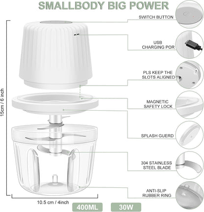 Electric Garlic Chopper, 250ML Garlic Mincer with Egg Beater | Mini Portable Vegetable Chopper, Onion Grinder Masher, USB Small Food Processor for Veggie, Garlic, Ginger, Chili(Green)