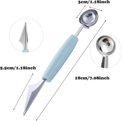 Melon Baller, 2Pcs Double-Headed Fruit Carving Cutter Knife Cookie Scoop Fruit Decoration Tool Stainless Steel DIY Cutting Scooping Round Melon Scoop for Watermelon,Cantaloupe,Fruits,Sorbet,Ice Cream