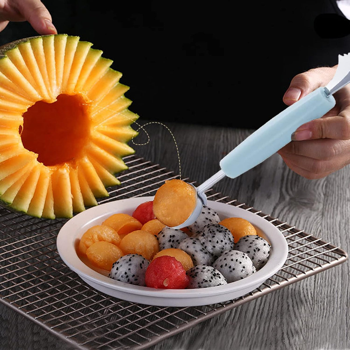 Melon Baller, 2Pcs Double-Headed Fruit Carving Cutter Knife Cookie Scoop Fruit Decoration Tool Stainless Steel DIY Cutting Scooping Round Melon Scoop for Watermelon,Cantaloupe,Fruits,Sorbet,Ice Cream