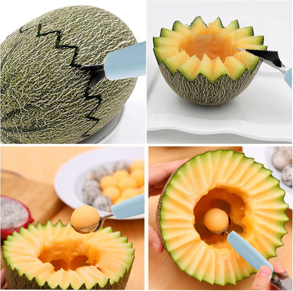 Melon Baller, 2Pcs Double-Headed Fruit Carving Cutter Knife Cookie Scoop Fruit Decoration Tool Stainless Steel DIY Cutting Scooping Round Melon Scoop for Watermelon,Cantaloupe,Fruits,Sorbet,Ice Cream