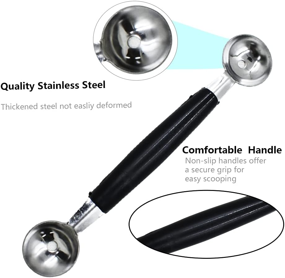 Melon Baller, 2Pcs Double-Headed Fruit Carving Cutter Knife Cookie Scoop Fruit Decoration Tool Stainless Steel DIY Cutting Scooping Round Melon Scoop for Watermelon,Cantaloupe,Fruits,Sorbet,Ice Cream