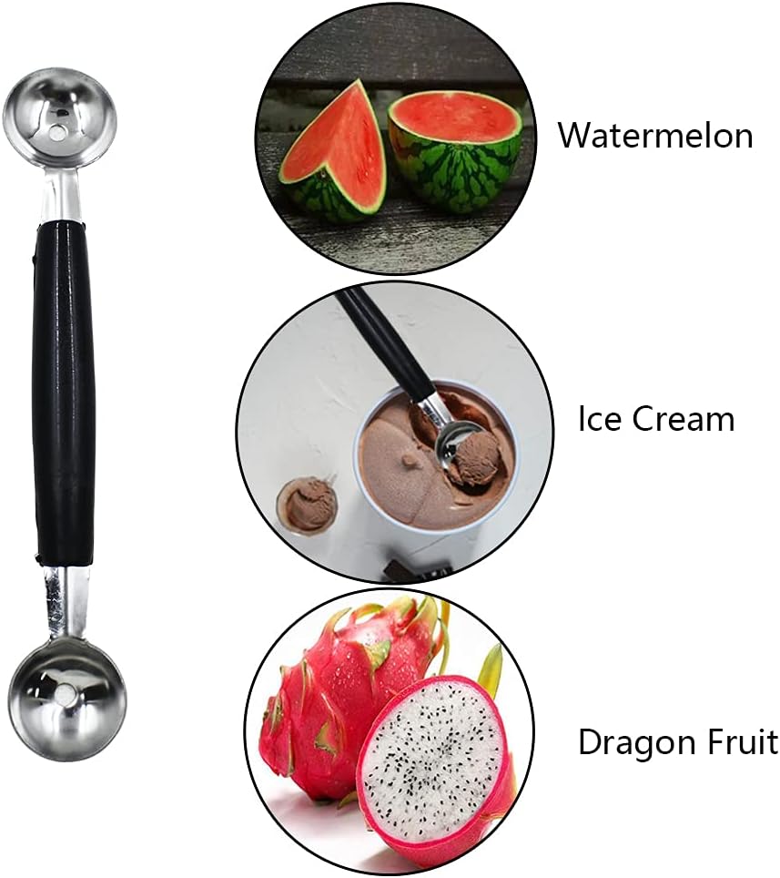 Melon Baller, 2Pcs Double-Headed Fruit Carving Cutter Knife Cookie Scoop Fruit Decoration Tool Stainless Steel DIY Cutting Scooping Round Melon Scoop for Watermelon,Cantaloupe,Fruits,Sorbet,Ice Cream