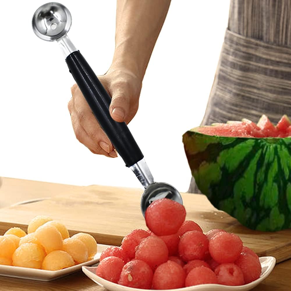 Melon Baller, 2Pcs Double-Headed Fruit Carving Cutter Knife Cookie Scoop Fruit Decoration Tool Stainless Steel DIY Cutting Scooping Round Melon Scoop for Watermelon,Cantaloupe,Fruits,Sorbet,Ice Cream