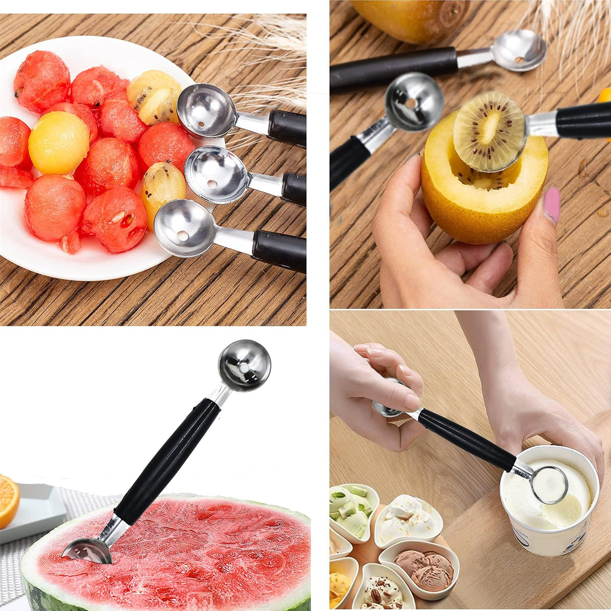 Melon Baller, 2Pcs Double-Headed Fruit Carving Cutter Knife Cookie Scoop Fruit Decoration Tool Stainless Steel DIY Cutting Scooping Round Melon Scoop for Watermelon,Cantaloupe,Fruits,Sorbet,Ice Cream