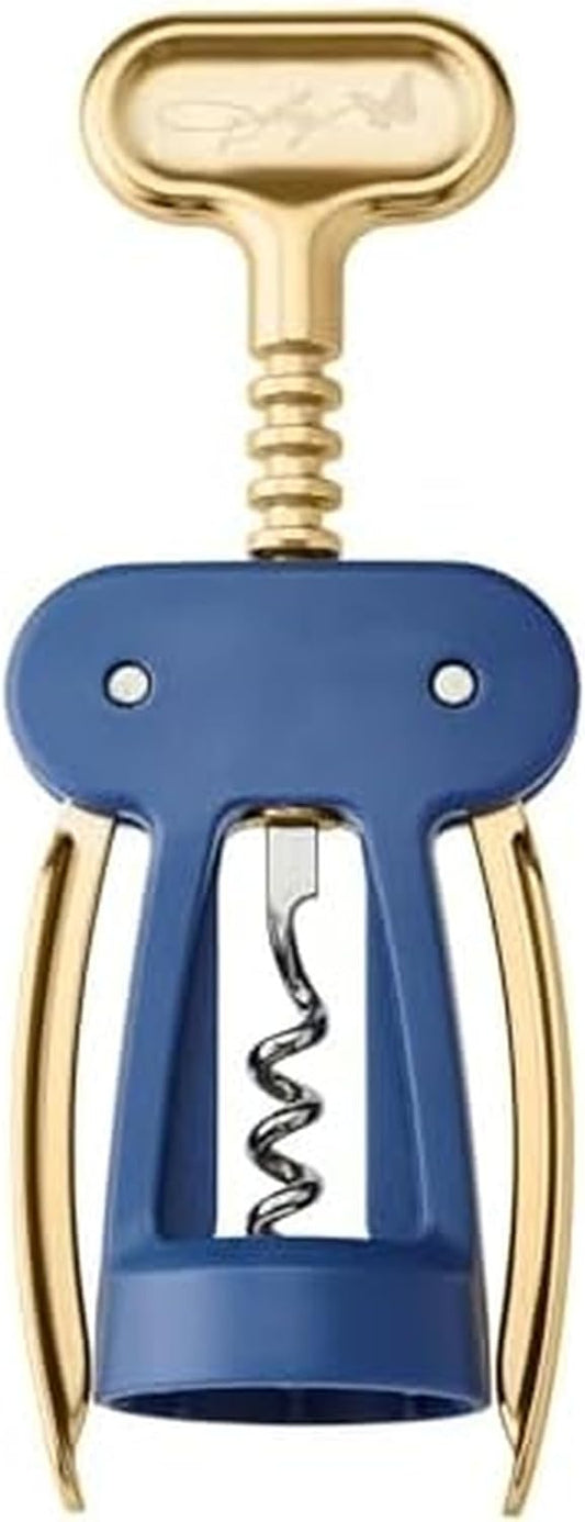 Wing Corkscrew, Blue and Gold Wine Bottle Opener with Ergonomic Grip, Stylish and Easy One-Piece Cork Removal, 2.55 x 1.71 x 6.69 Inch