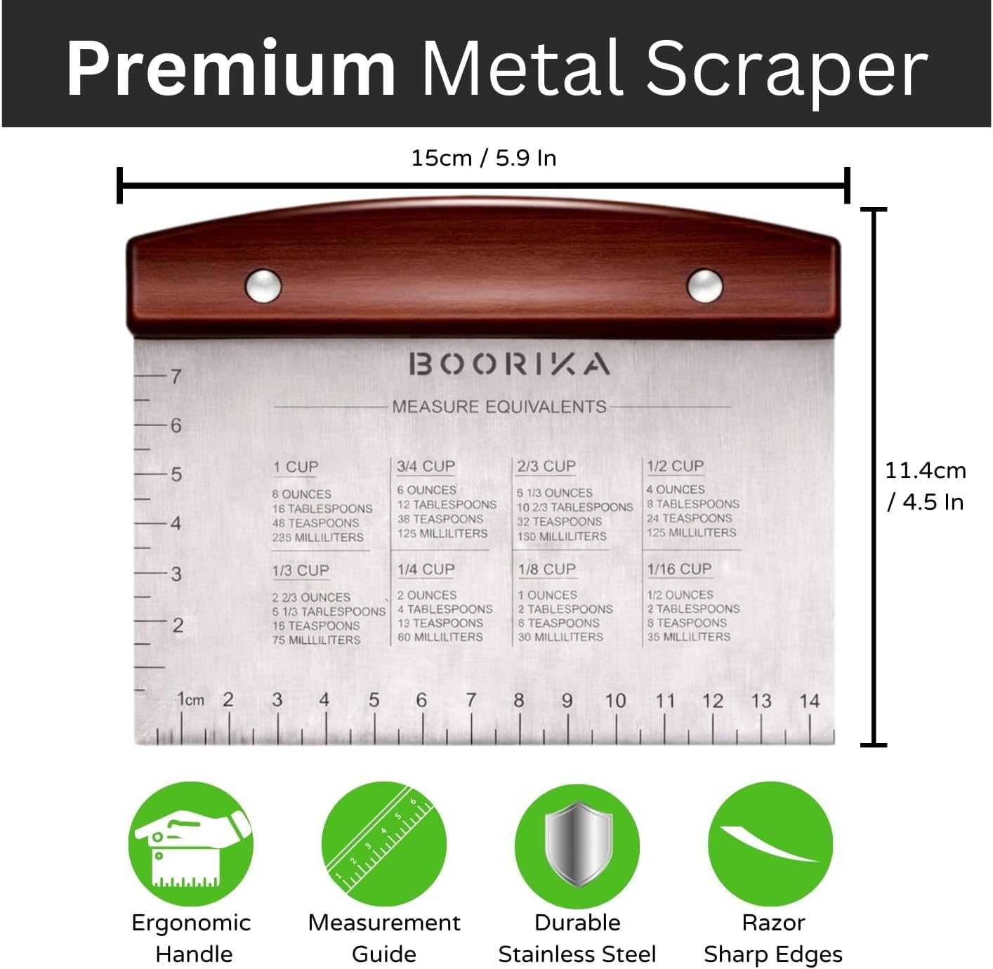 Dough Scraper & Bench Scraper Kitchen – Stainless Steel Sourdough Tools – Dough Cutter for Sourdough Bread, Pizza, and Flat Top Griddles – Chef Approved (Light)