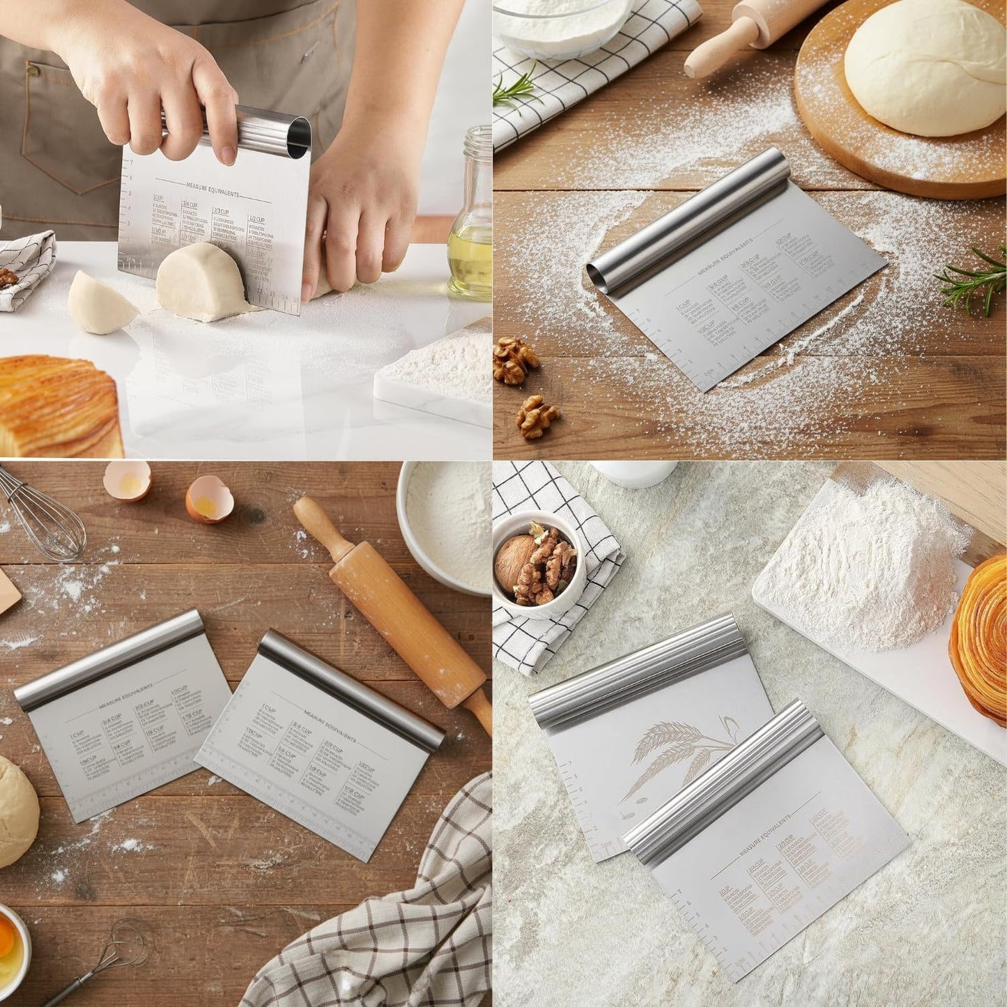 Dough Scraper & Bench Scraper Kitchen – Stainless Steel Sourdough Tools – Dough Cutter for Sourdough Bread, Pizza, and Flat Top Griddles – Chef Approved (Light)