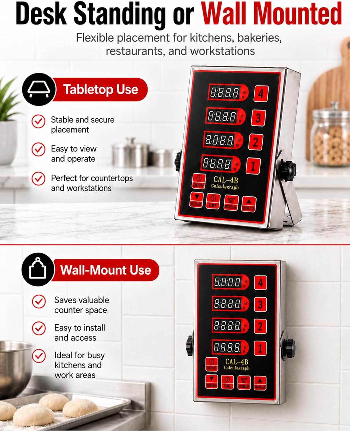 Commercial 8 Channels Digital Kitchen Timer, Stainless Steel Calculagraph Timer with Loud Alarm for Restaurant, Clock Reminder on Multiple Events