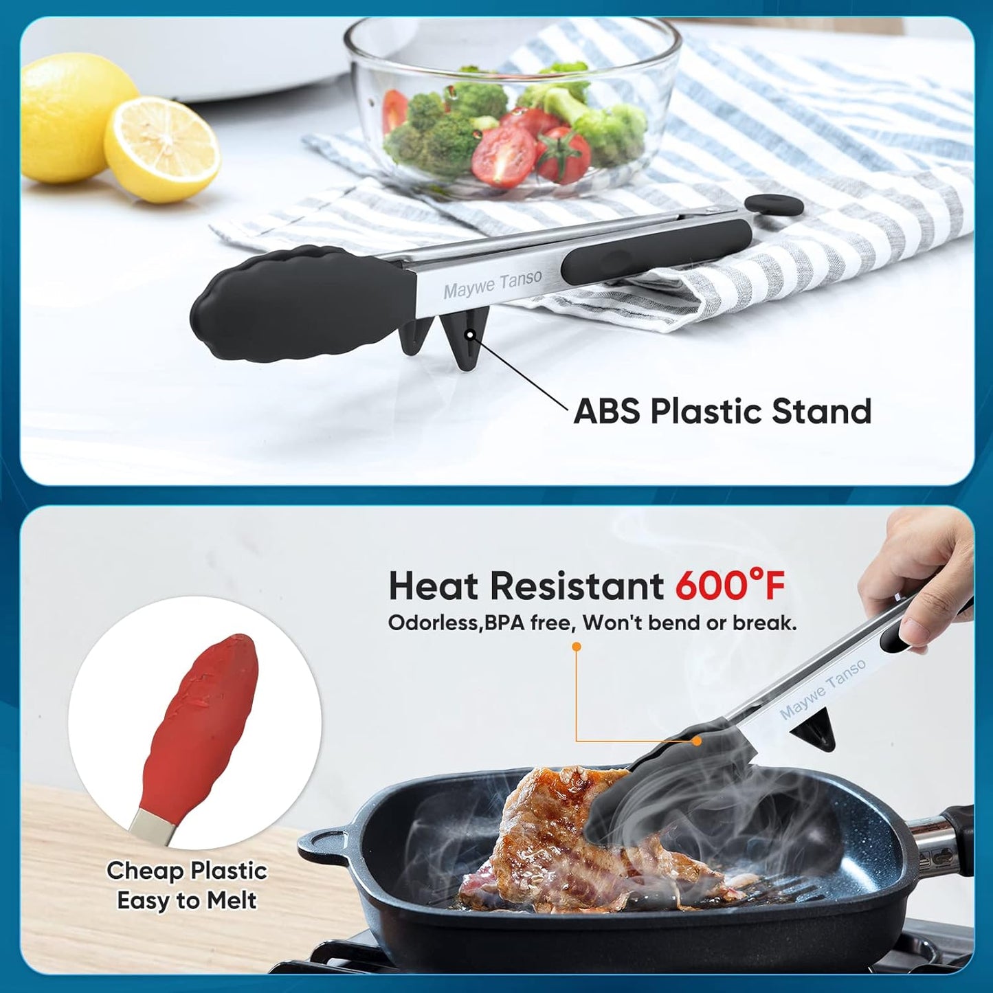 5-Pack Silicone Tongs for Cooking, 4PCS 13-Inch Kitchen Tongs with Silicone Tips,Nonstick Stainless Steel Tong for Steak Pie Pizza Pasta Spaghetti Salad BBQ Buffet,Plus Brush