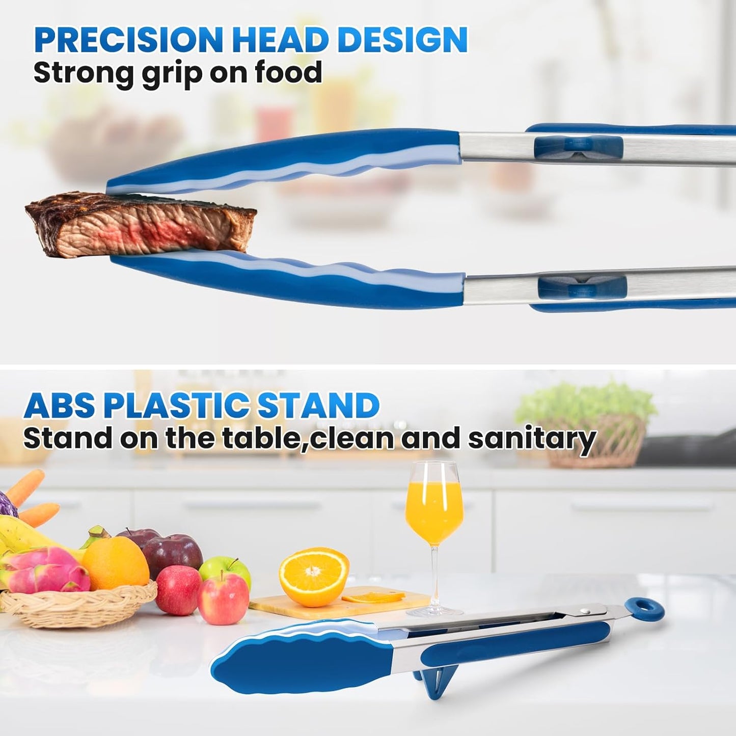 5-Pack Silicone Tongs for Cooking, 4PCS 13-Inch Kitchen Tongs with Silicone Tips,Nonstick Stainless Steel Tong for Steak Pie Pizza Pasta Spaghetti Salad BBQ Buffet,Plus Brush
