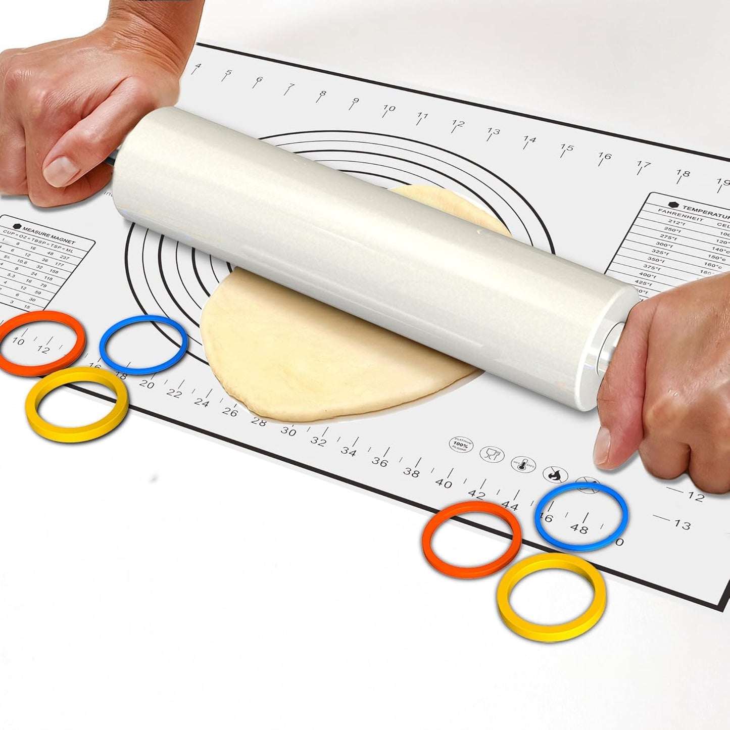 18.5'' Marble Rolling Pin,Stainless Steel Handles,3-Thickness Rings&Stand | Uniform Dough Thickness Control, Mepple Rolling Pin Ideal For Baking Fondant, Pizza, Pie Crust, Cookies,Pastries and More