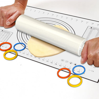 18.5'' Marble Rolling Pin,Stainless Steel Handles,3-Thickness Rings&Stand | Uniform Dough Thickness Control, Mepple Rolling Pin Ideal For Baking Fondant, Pizza, Pie Crust, Cookies,Pastries and More