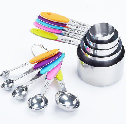 Gold Measuring Cups and Spoons Set, 8 PCS Metal Measuring Cups and Stainless Steel Measuring Spoons Set for Kitchen