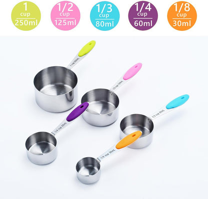 Gold Measuring Cups and Spoons Set, 8 PCS Metal Measuring Cups and Stainless Steel Measuring Spoons Set for Kitchen