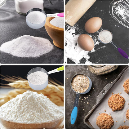 Gold Measuring Cups and Spoons Set, 8 PCS Metal Measuring Cups and Stainless Steel Measuring Spoons Set for Kitchen