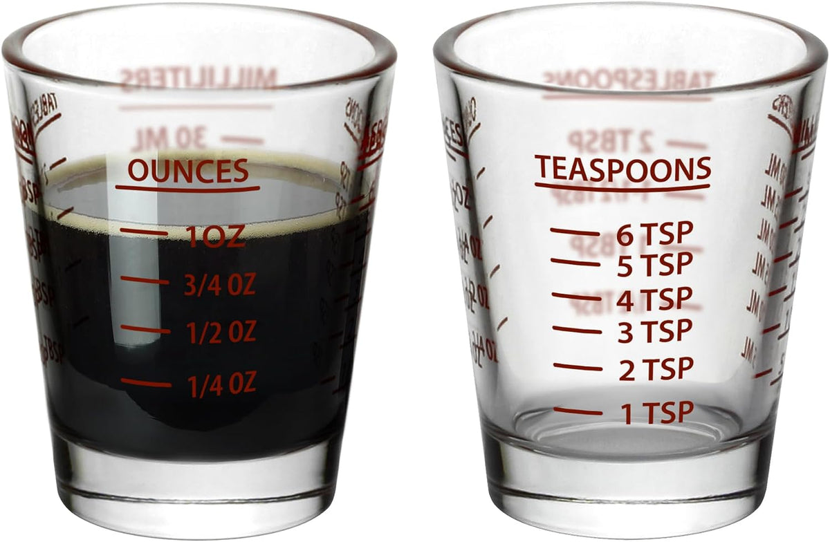 Measuring Shot Glasses, Set of 2, 1 oz Heavy-Duty Glass, Easy Read