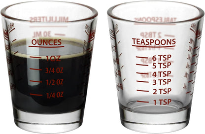 Measuring Shot Glasses, Set of 2, 1 oz Heavy-Duty Glass, Easy Read