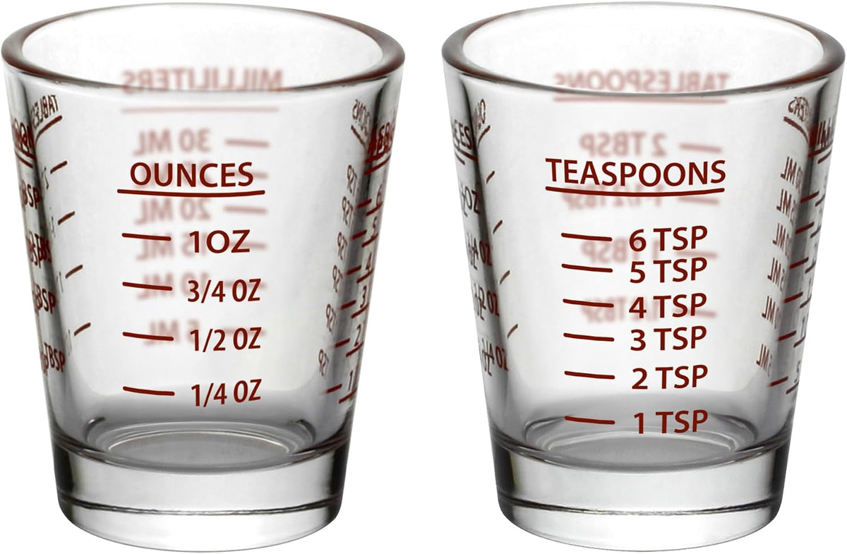 Measuring Shot Glasses, Set of 2, 1 oz Heavy-Duty Glass, Easy Read