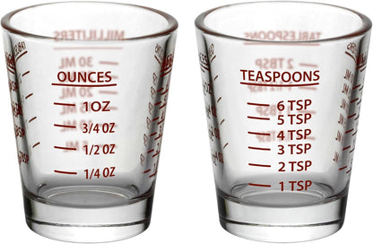 Measuring Shot Glasses, Set of 2, 1 oz Heavy-Duty Glass, Easy Read